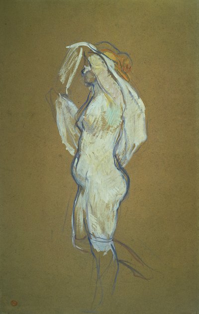 Nainen nostamassa paitaansa, 1896 (öljy pahville) tekijältä Henri de Toulouse Lautrec